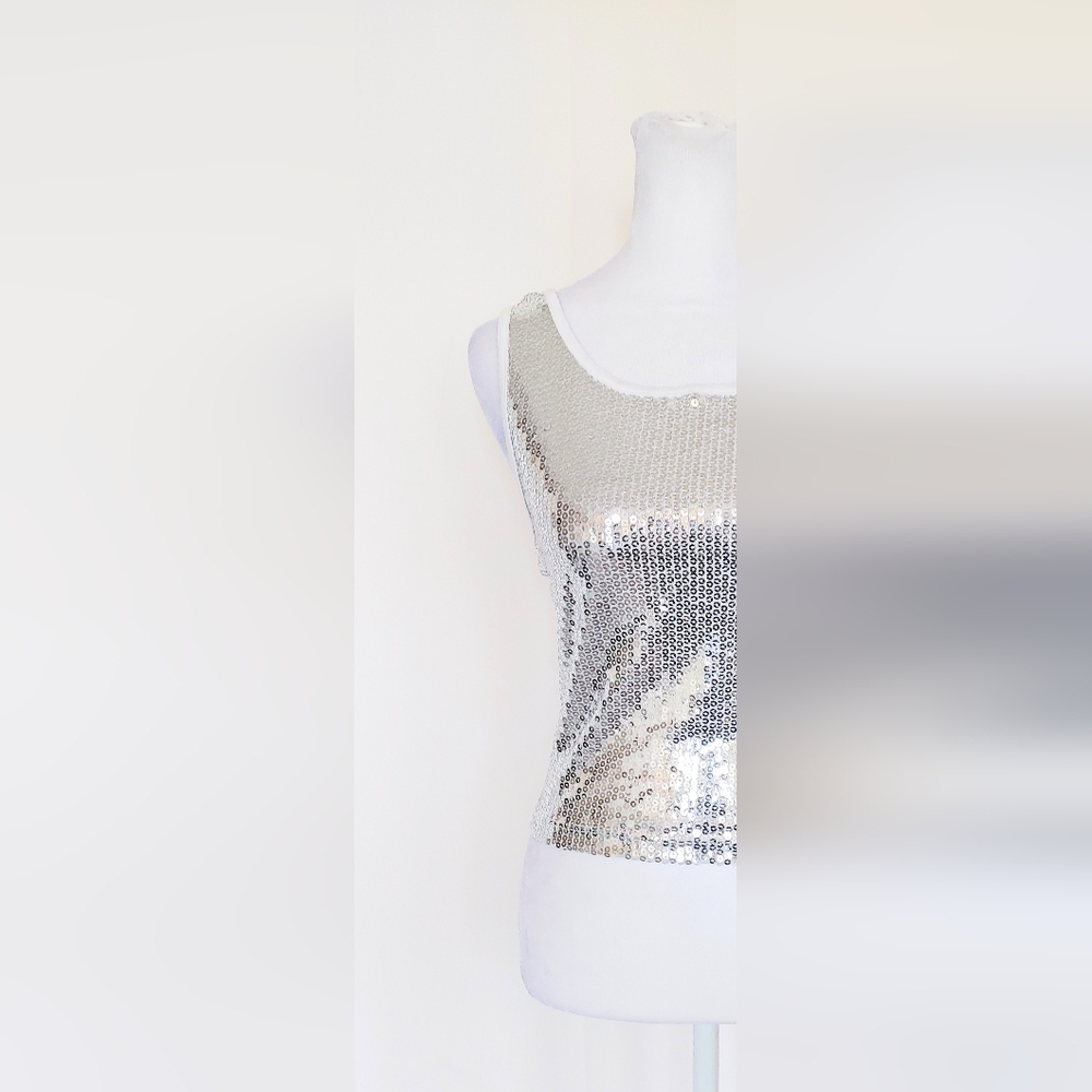 Wet Seal Sequined Cropped Tank Top White Size Small - Picture 2 of 7